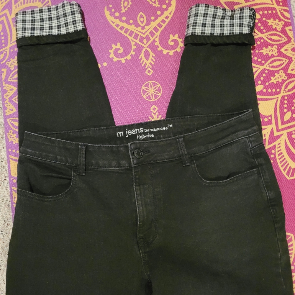 Maurice’s XL Black  m Jeans with plaid cuffs
